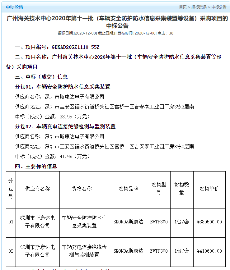 喜報(bào)|斯康達(dá)電子中標(biāo)“廣州海關(guān)技術(shù)中心 2020年第十一批（車輛安全防護(hù)防水信息采集裝置等設(shè)備）采購項(xiàng)目”(圖2)